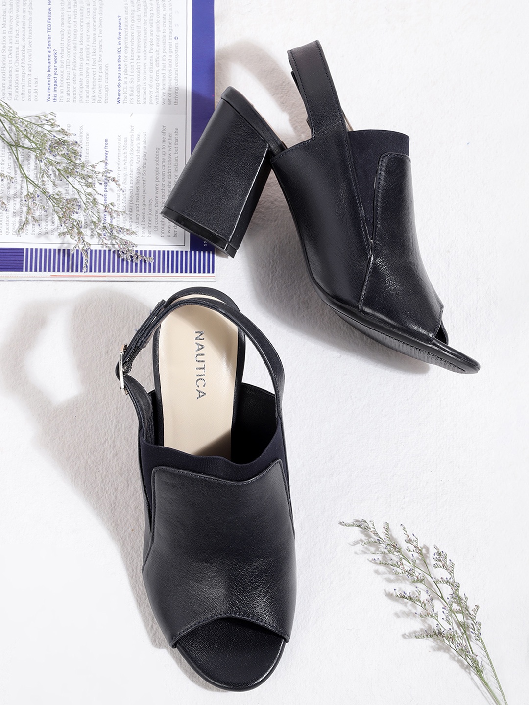 

Nautica Navy Blue Solid Leather Block Heeled Mules