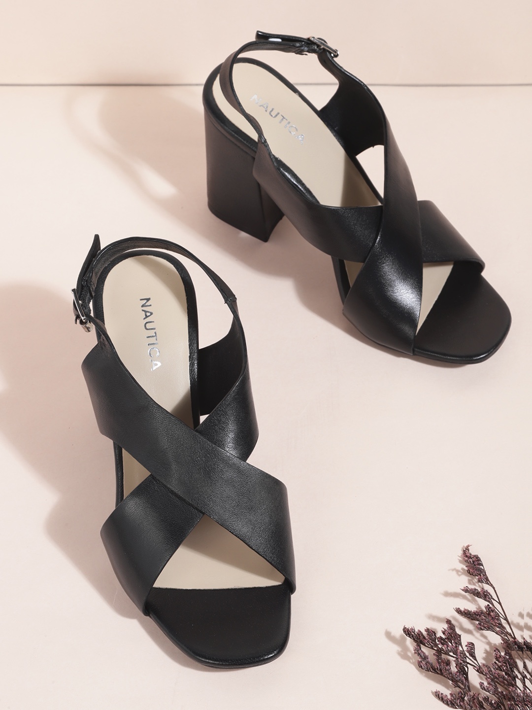 

Nautica Black Solid Leather Block Sandals