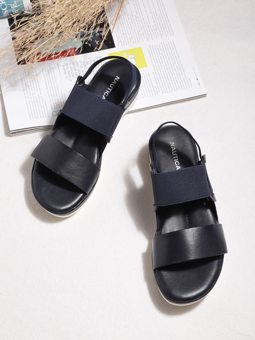 

Nautica Navy Blue Solid Leather Comfort Sandals