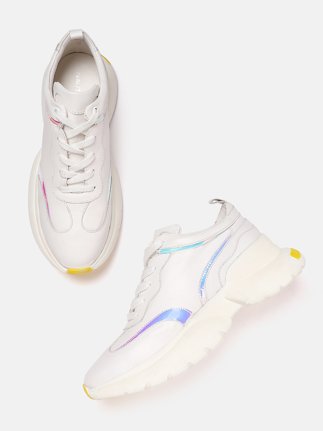 

Nautica Women White Solid Leather Sneakers with Iridescent Effect Detail