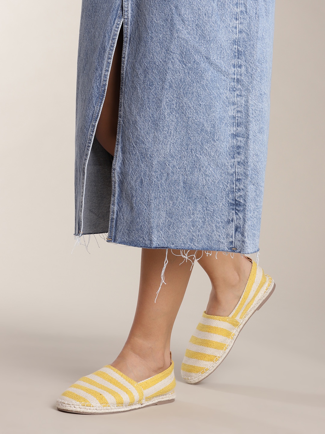 

Nautica Women Mustard Yellow & Off-White Striped Espadrilles