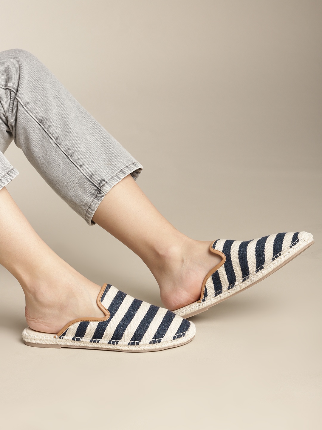 

Nautica Women Navy Blue & Off-White Striped Espadrilles Mules