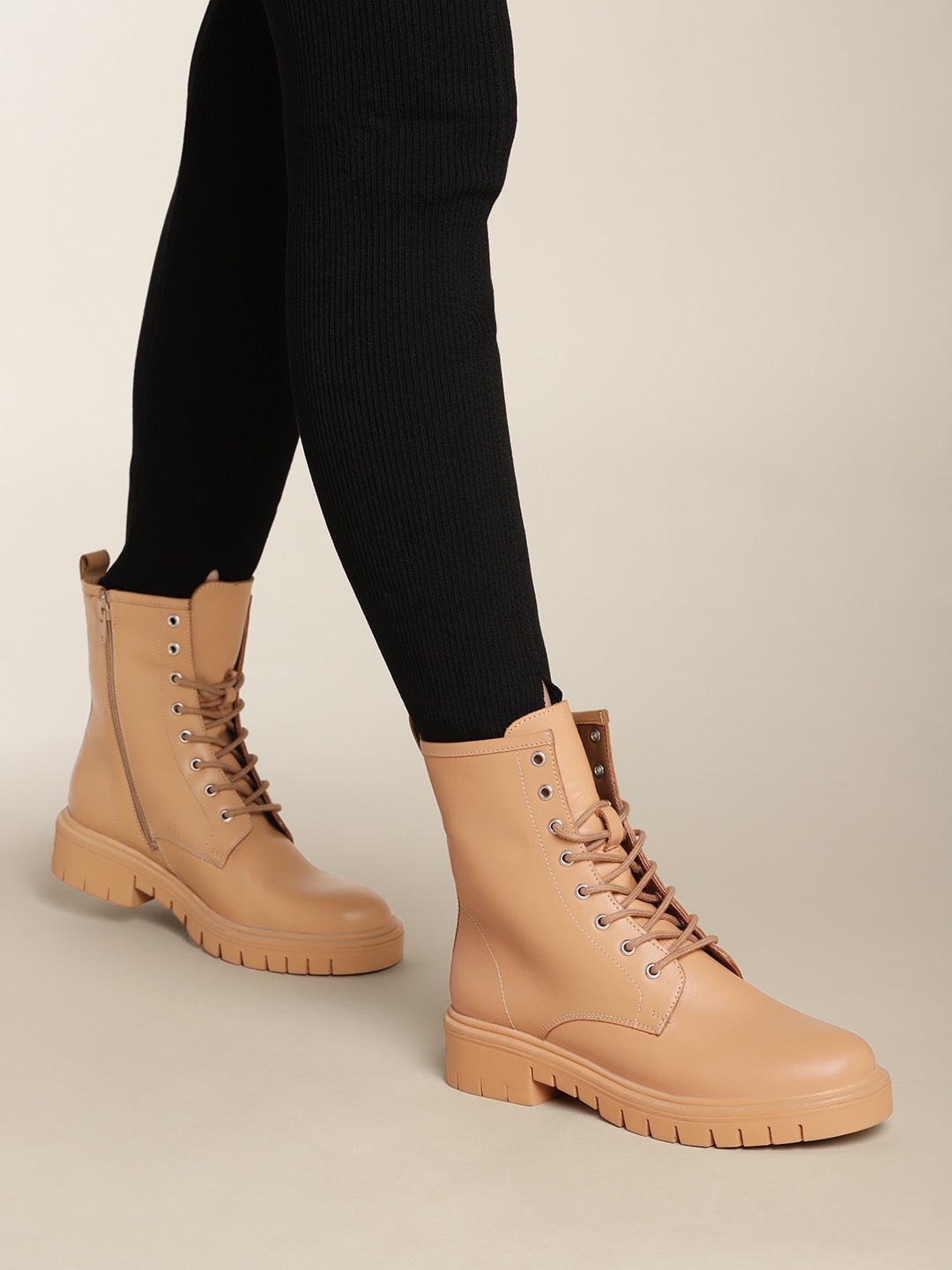

Nautica Women Brown High-Top Leather Flat Boots