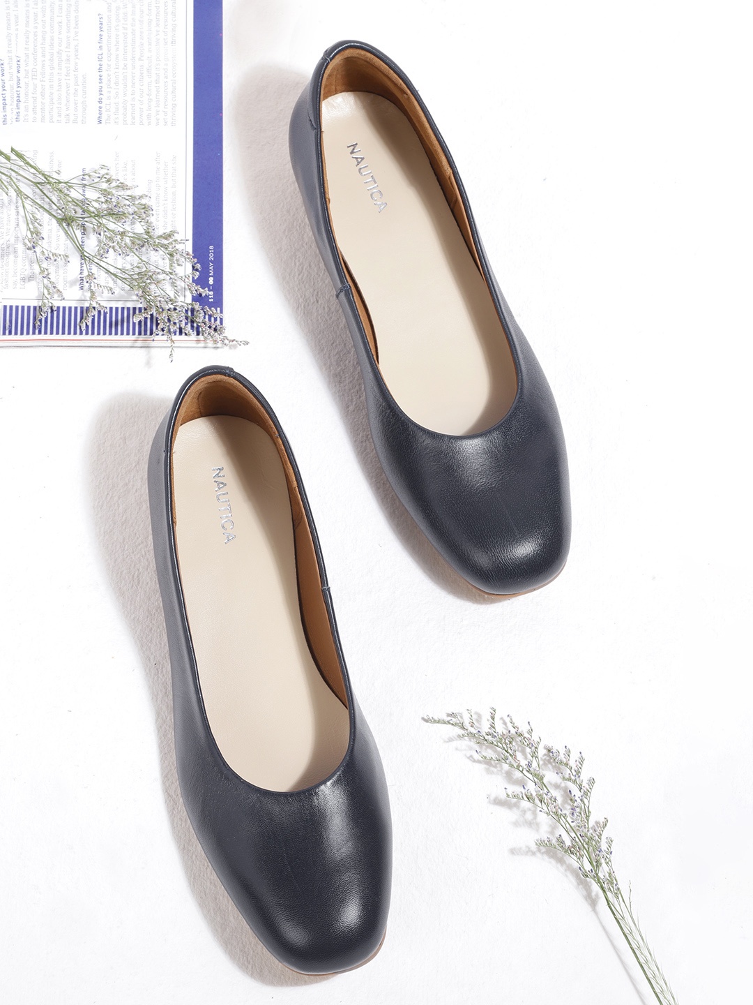 

Nautica Women Navy Blue Solid Leather Ballerinas