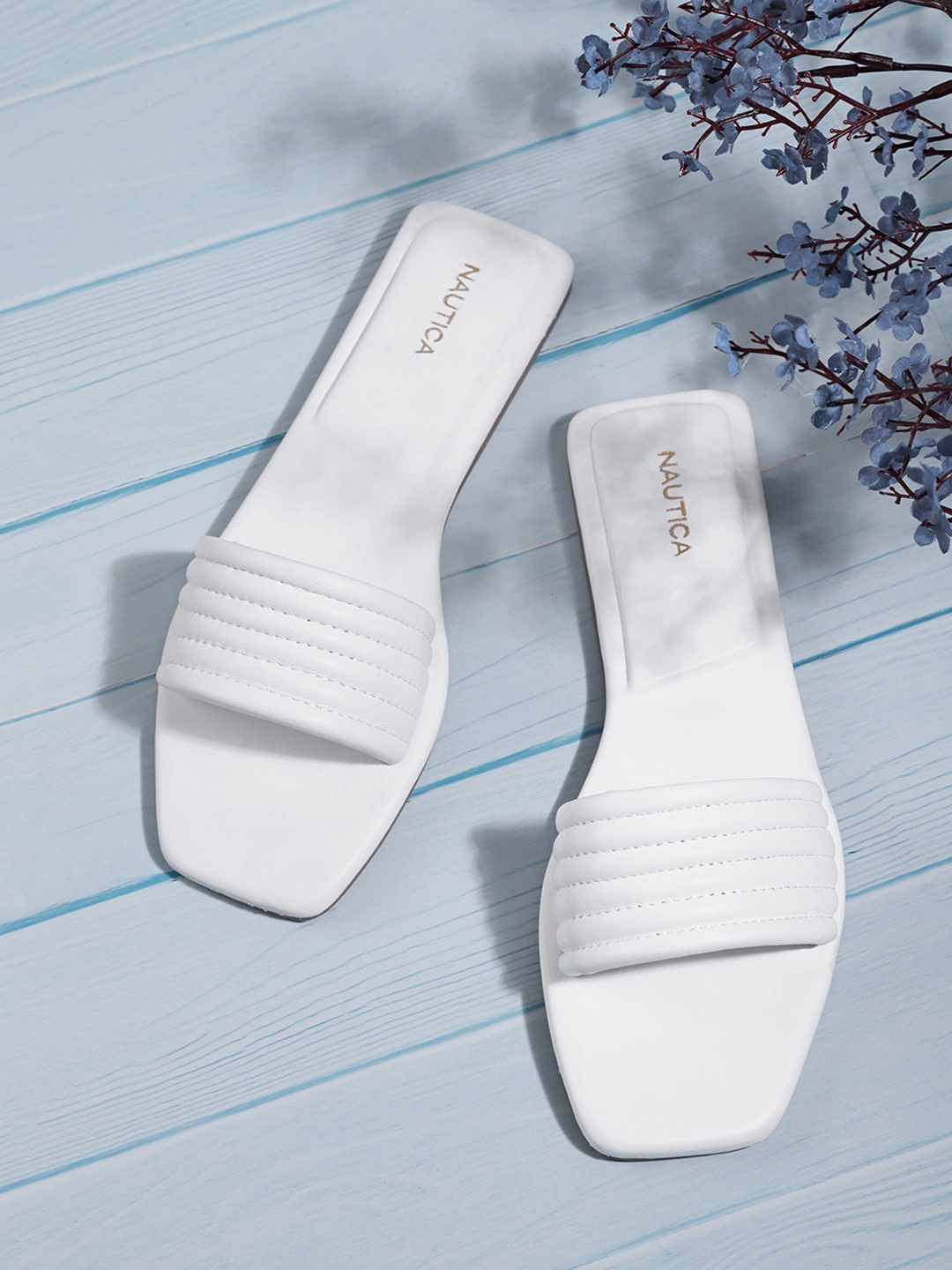 

Nautica Women White Textured Open Toe Leather Flats