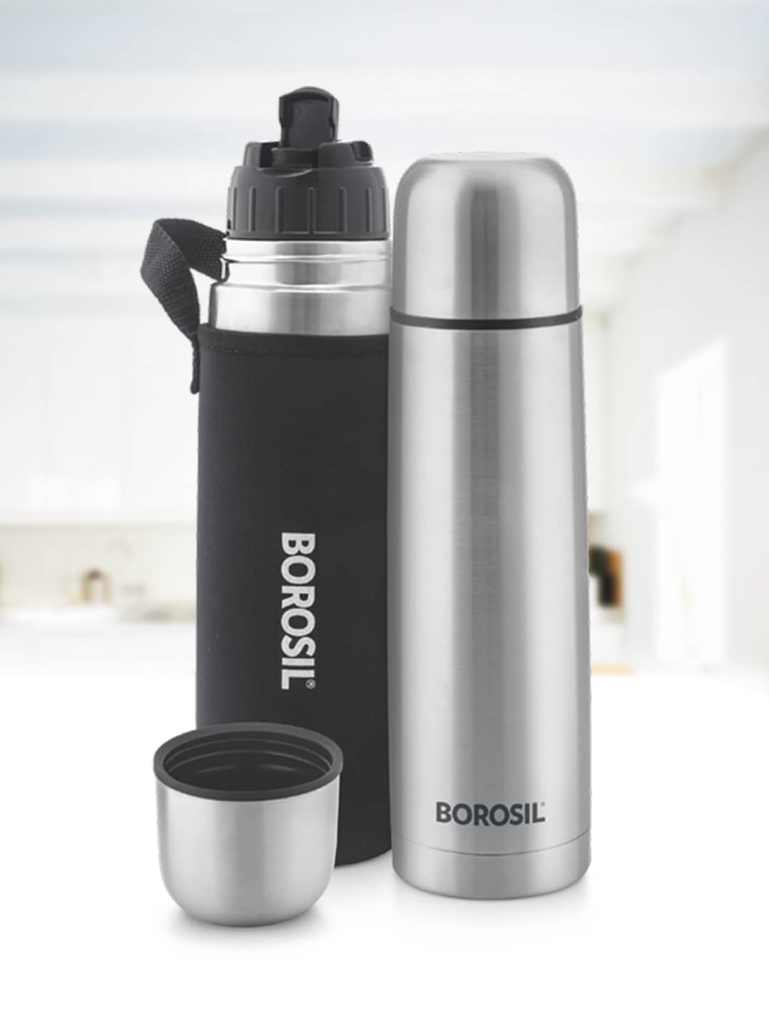 

Borosil Steel Thermo Vacuum Insulated 24hrs Hot and Cold Flask Bottle 1000ml, Silver