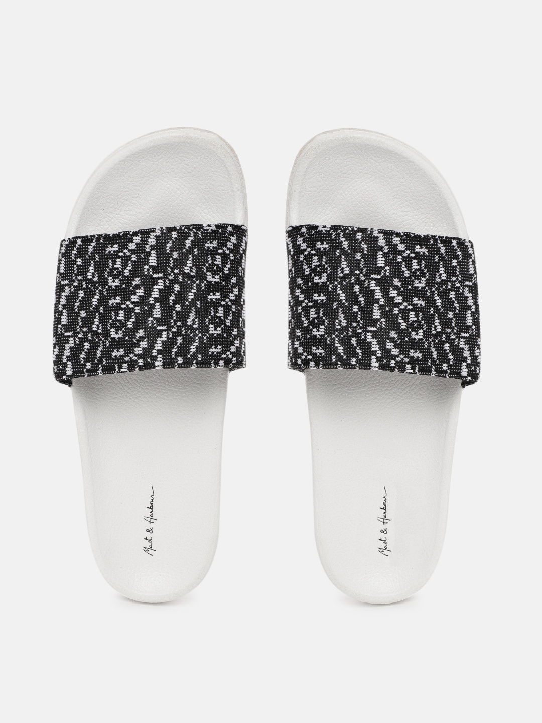 

Mast & Harbour Women Black & White Woven Design Sliders