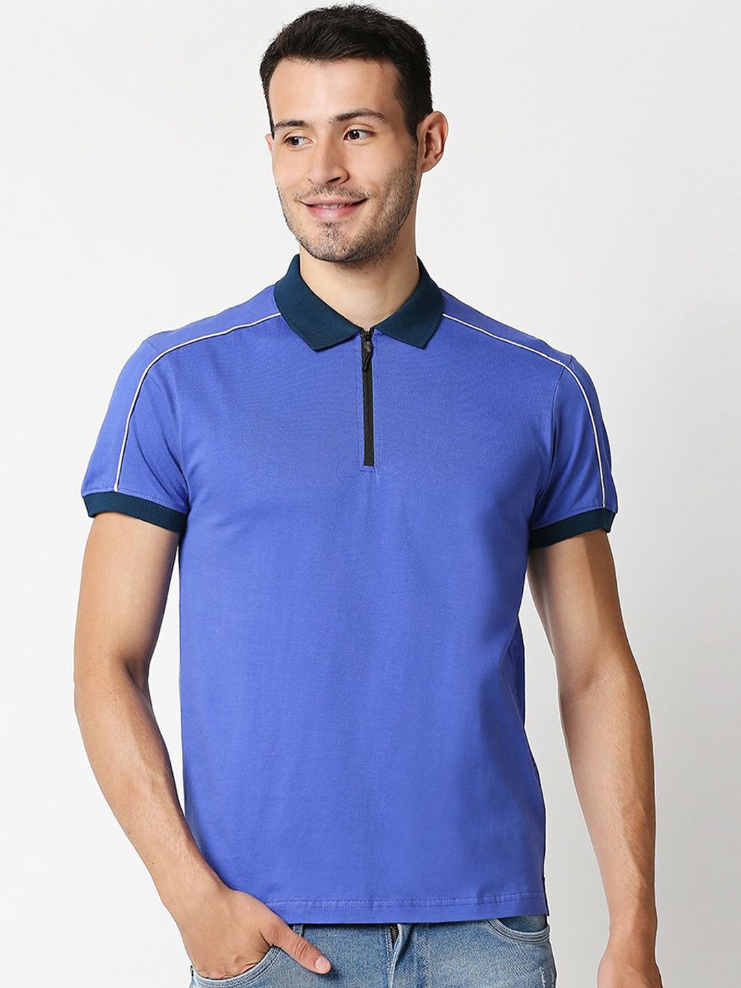 

Bewakoof Men Blue Polo Collar T-shirt