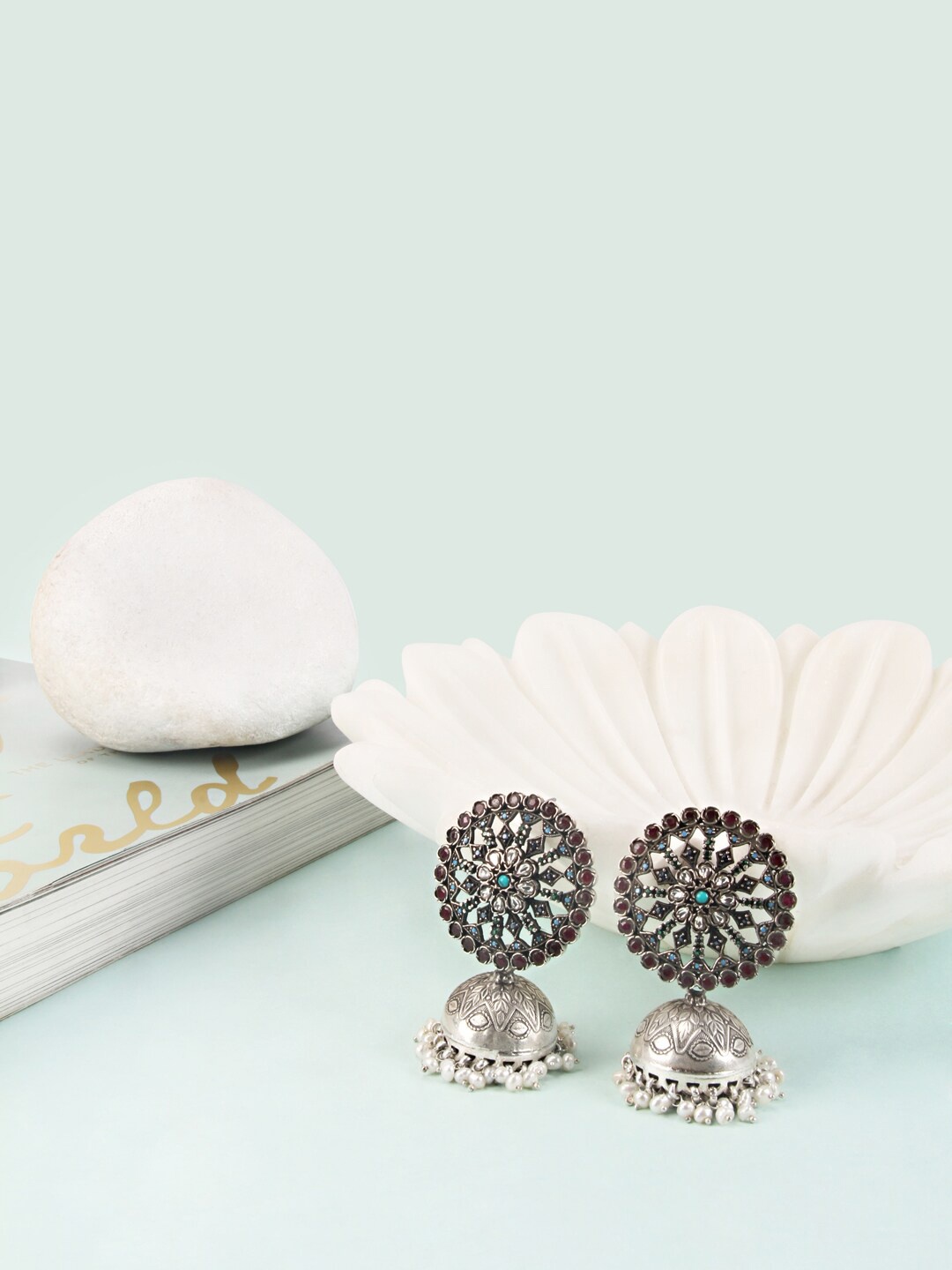 

SANGEETA BOOCHRA Silver-Plated Circular Jhumkas