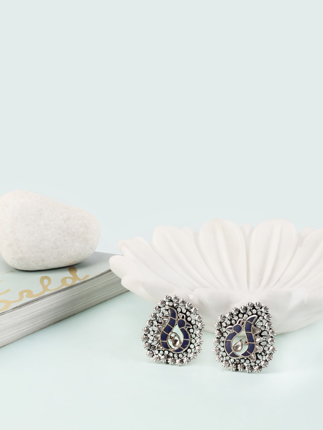 

SANGEETA BOOCHRA Silver-Toned Peacock-Shaped Stud Earrings