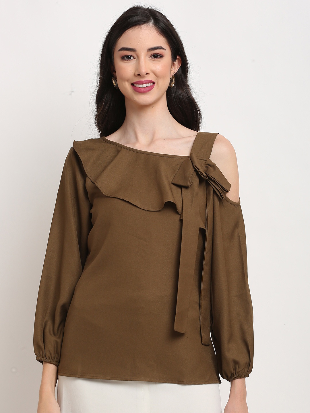 

Roly Poly Brown One Shoulder Regular Top