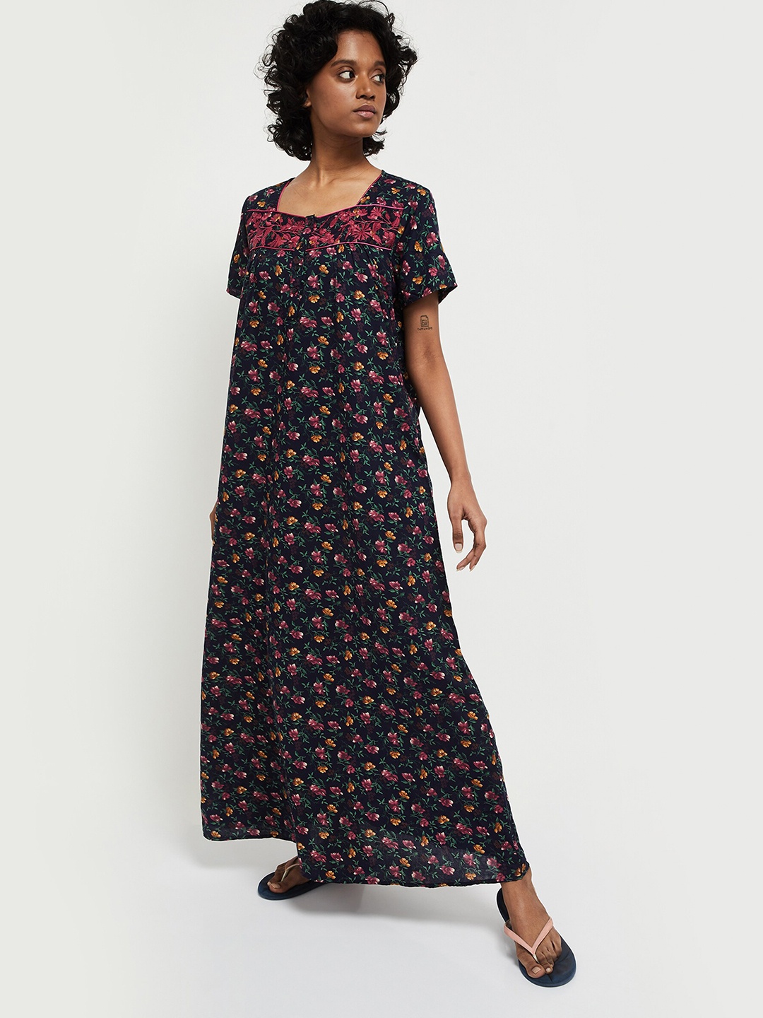 

max Navy Blue & Pink Floral Printed Maxi Nightdress