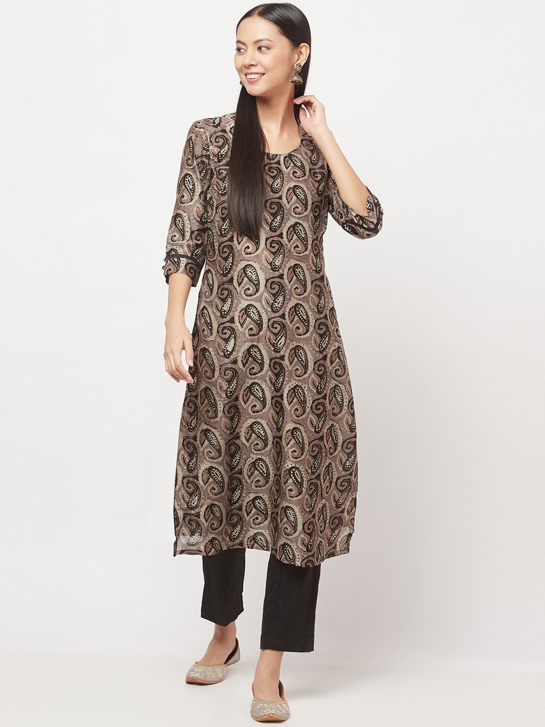 

Fabindia Women Black & Brown Ethnic Motifs Printed Kurta