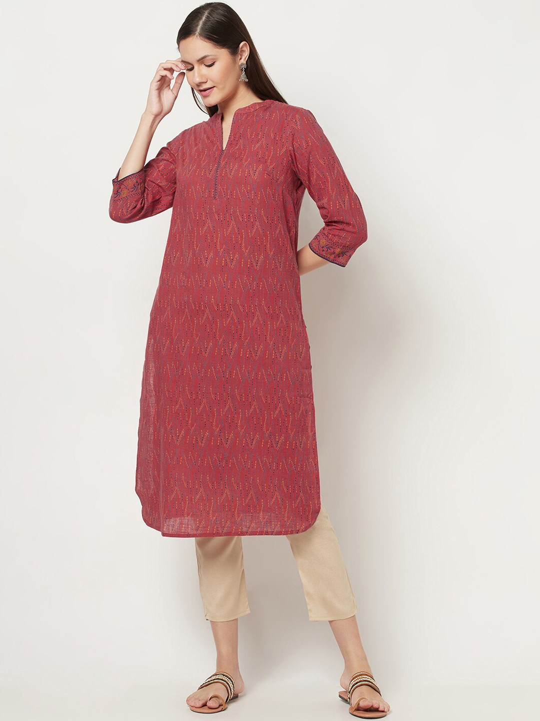 

Fabindia Women Pink Geometric Checked Kurta