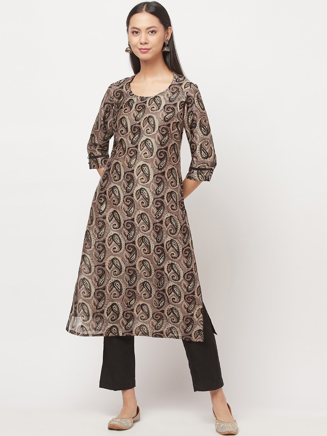 

Fabindia Women Black & Brown Ethnic Motifs Printed Kurta