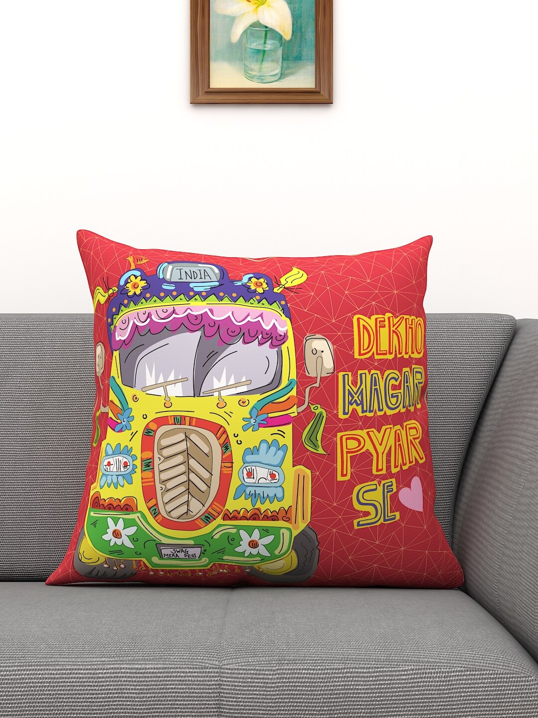 

Athom Trendz Red & Yellow Abstract Square Cushion Covers