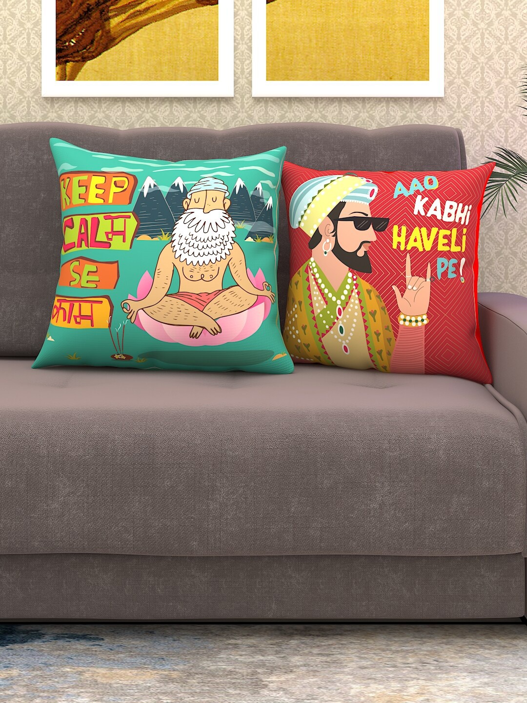 

Athom Trendz Multicoloured Set of 2 Quirky Square Cushion Covers, Multi