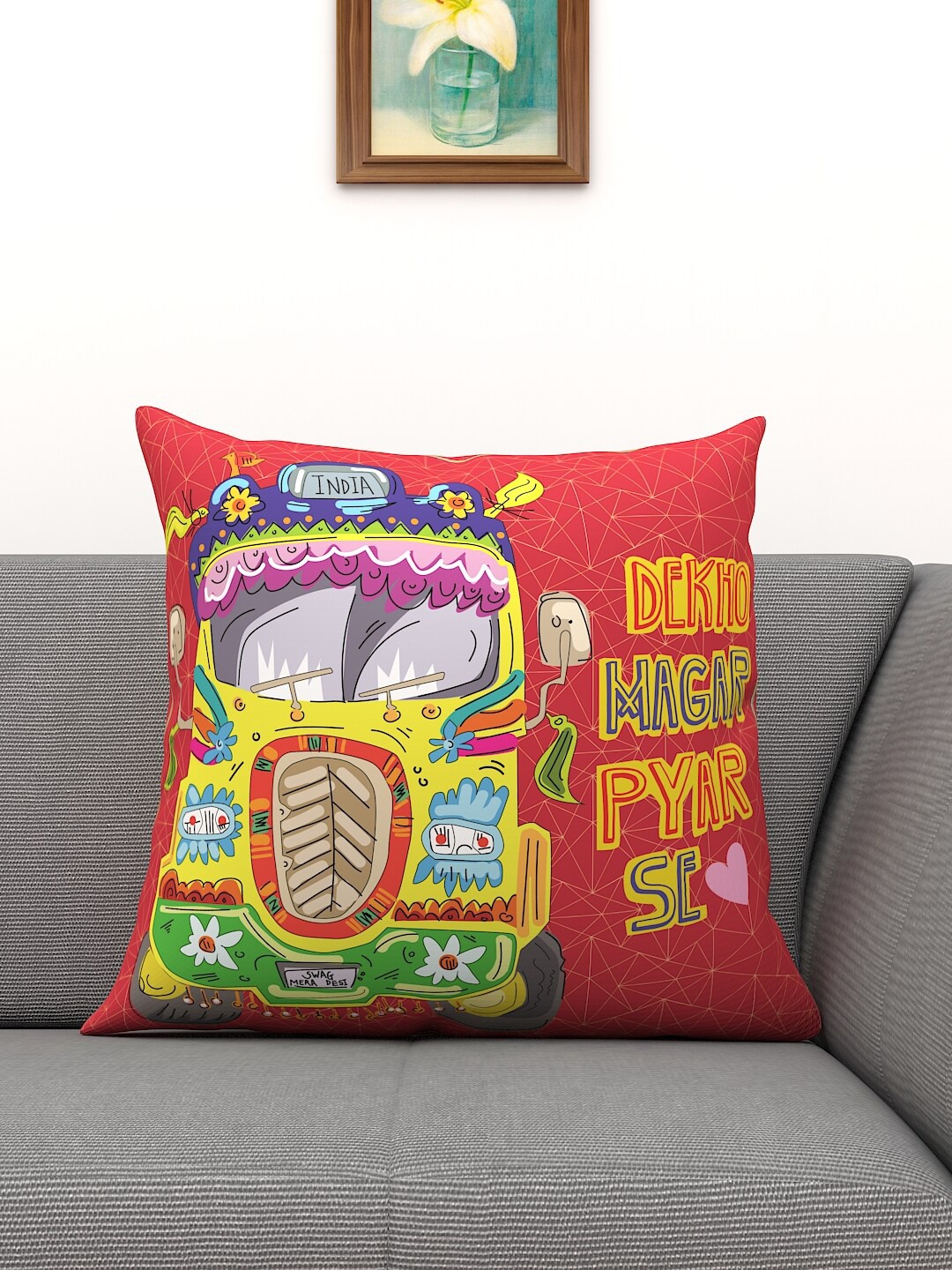 

Athom Trendz Red & Yellow Quirky Square Cushions