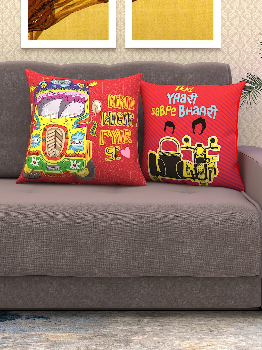 

Athom Trendz Set Of 2 Red Printed Cushions with Cover