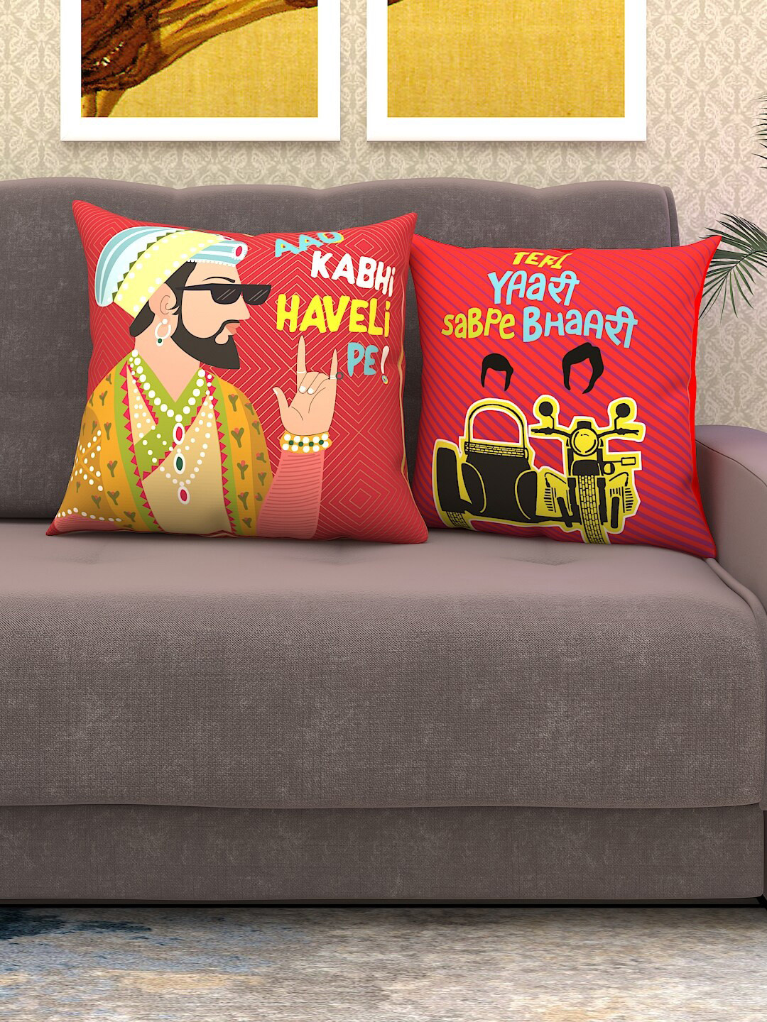 

Athom Trendz Set of 2 Red Printed Square Cushions with Cover