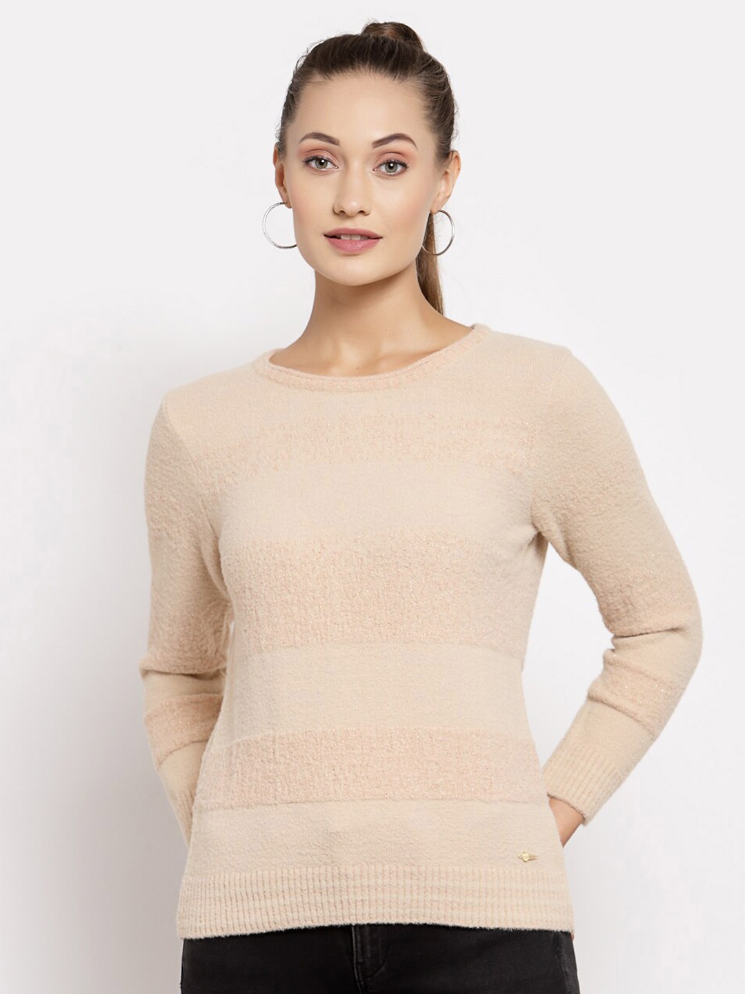 

Juelle Women Peach-Coloured Striped Pullover