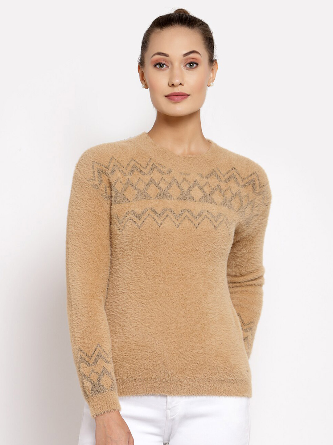 

Juelle Women Tan Pullover with Fuzzy Detail