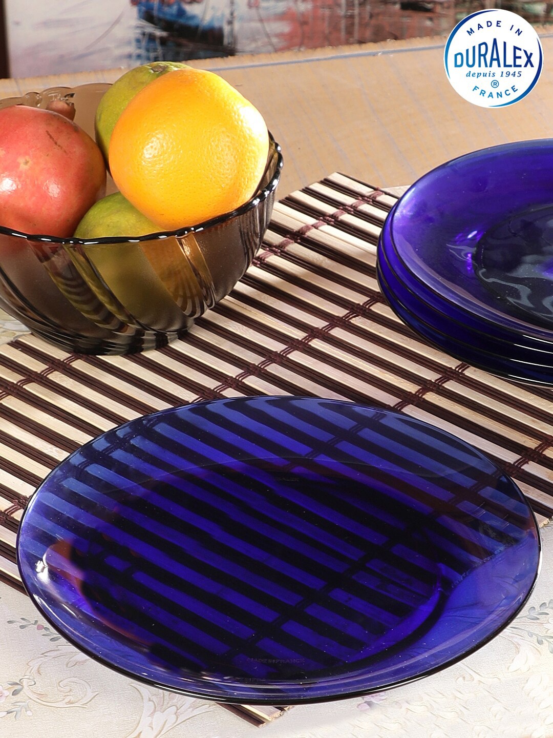 

DURALEX Navy Blue & 6 Pieces Glass Glossy Plates 23.5 cm