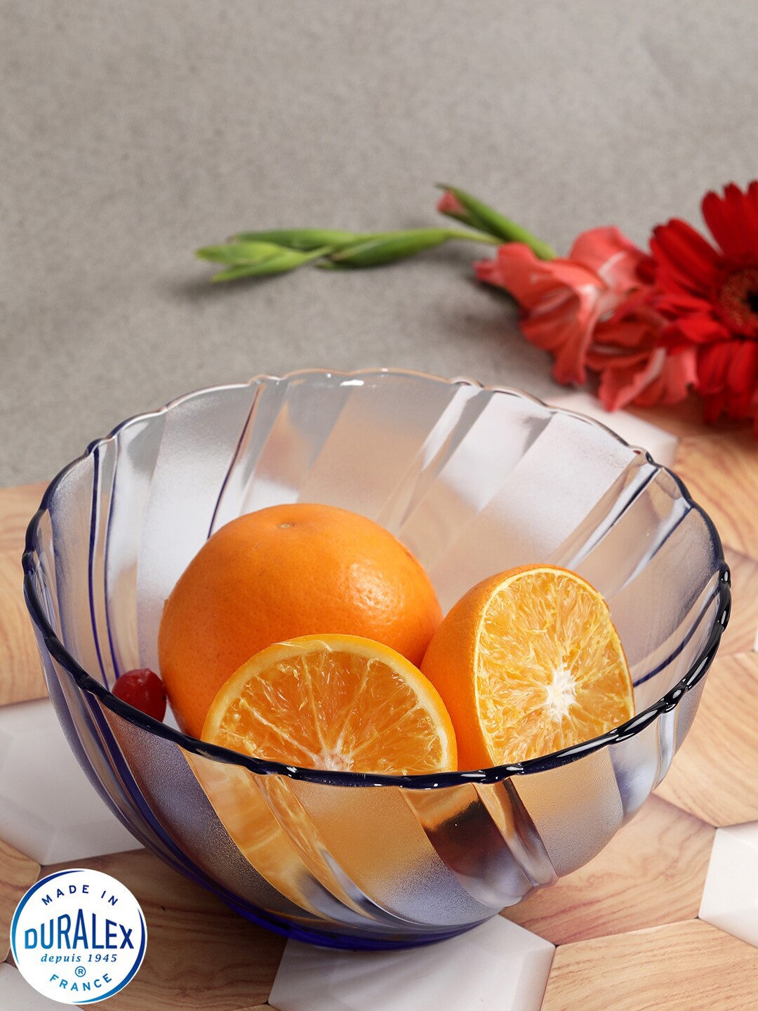 

DURALEX Blue & 3 Pieces Textured Glass Glossy Bowls
