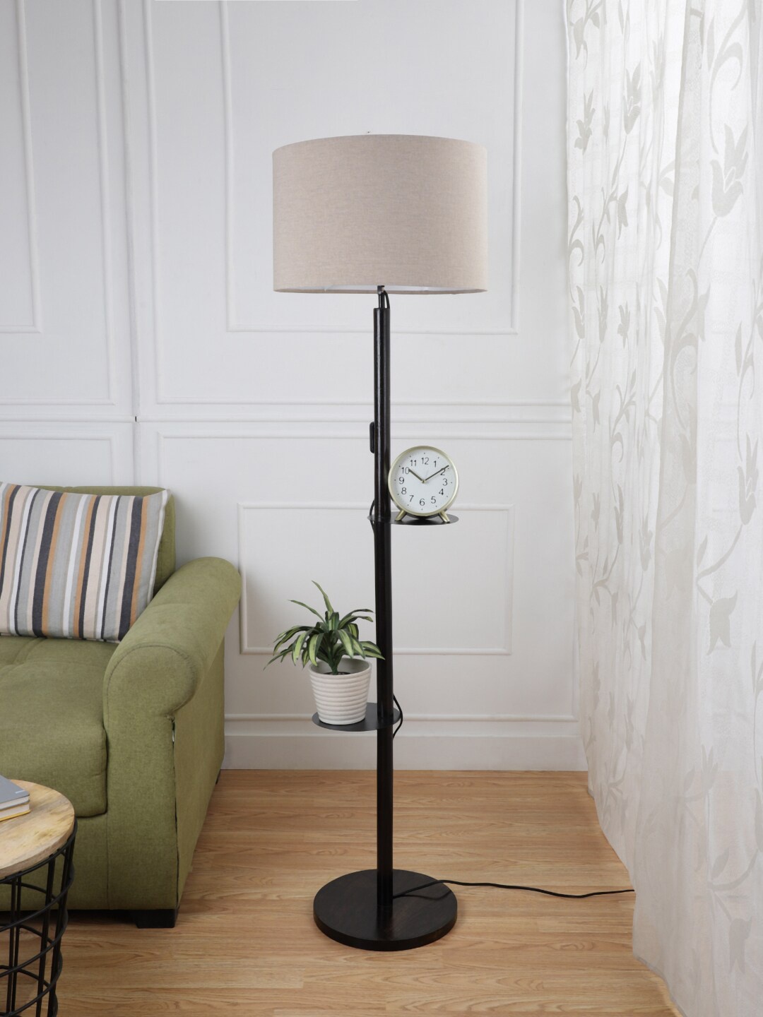 

SANDED EDGE Black & Beige Solid Contemporary Floor Lamp with Shade