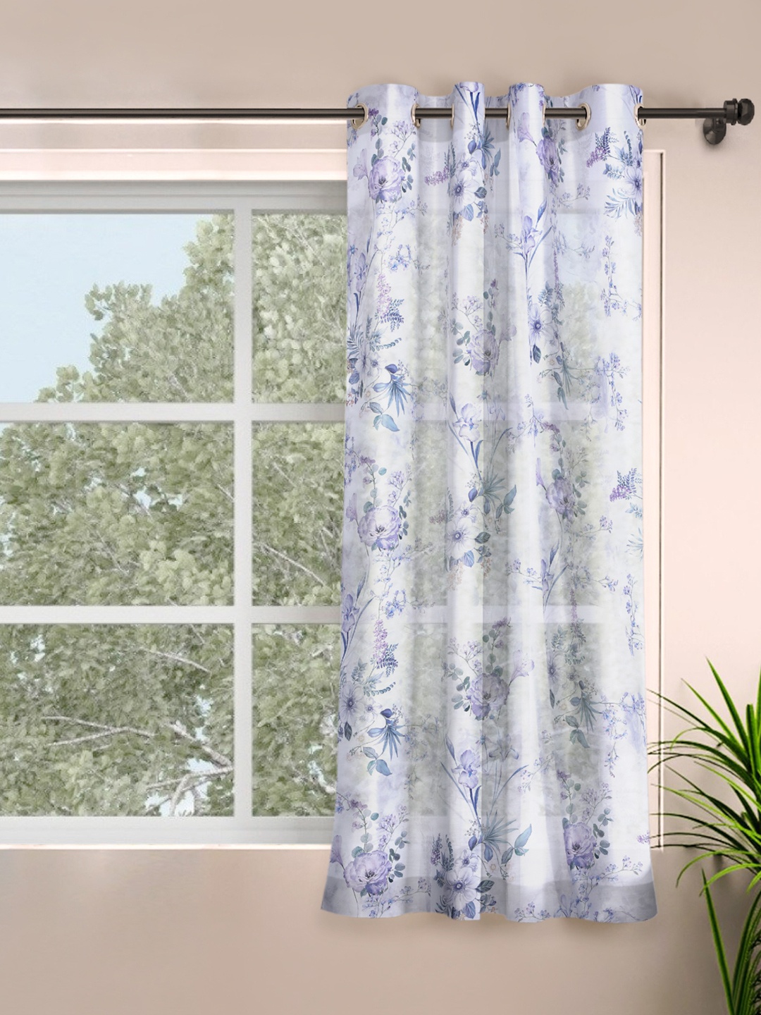 

ROSARA HOME Lavender & White Floral Sheer Window Curtain