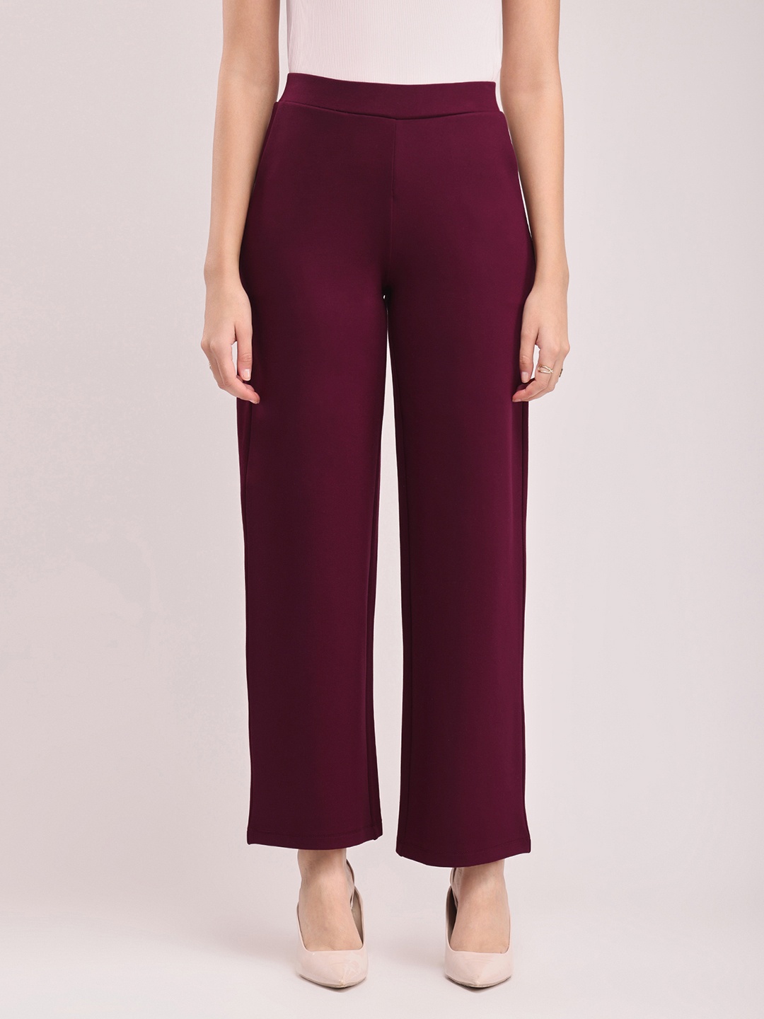 

FableStreet Women Maroon LivIn Wide Leg Mid-Rise Pant