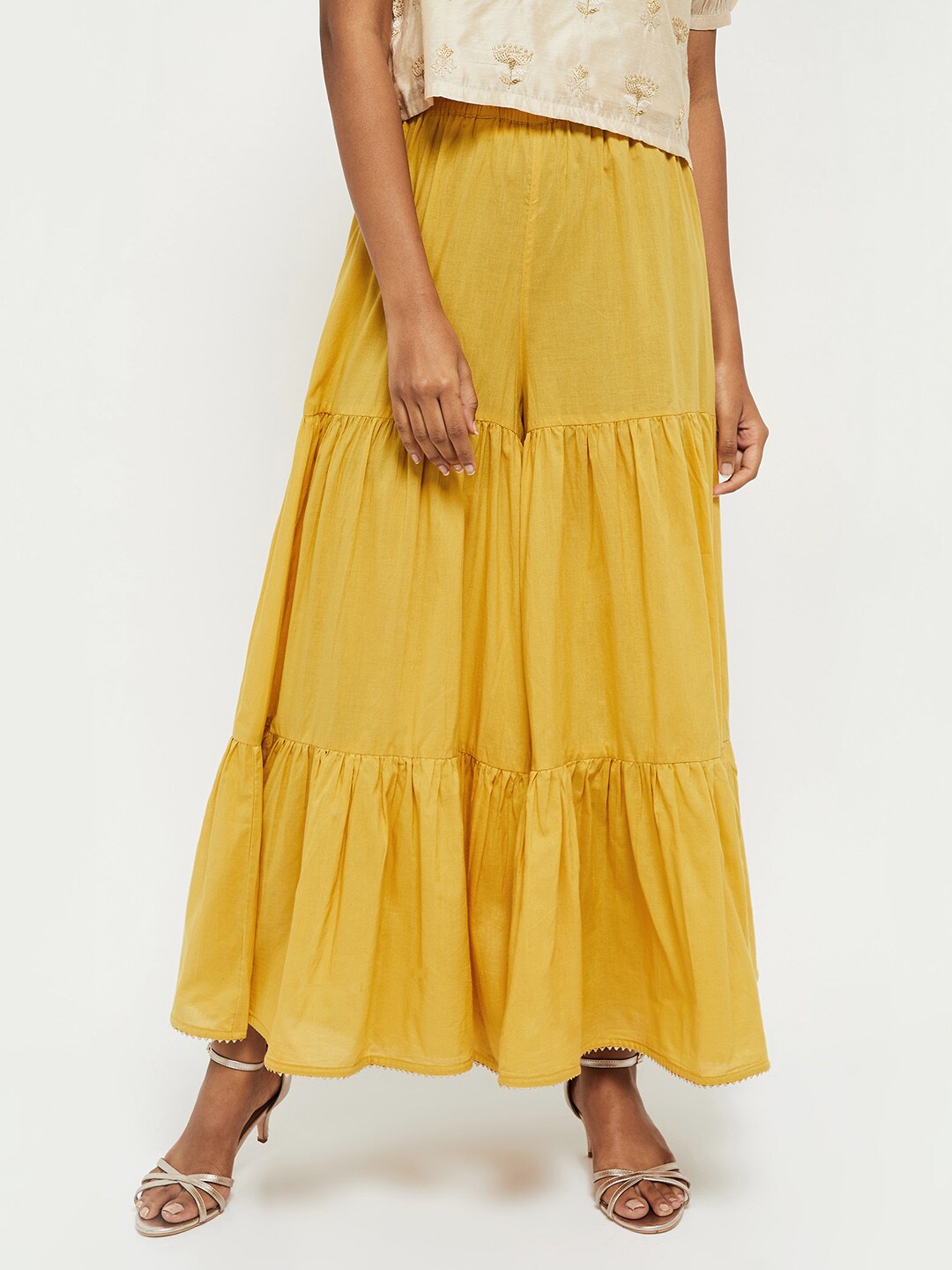 

max Women Mustard Yellow Flared Ethnic Palazzos