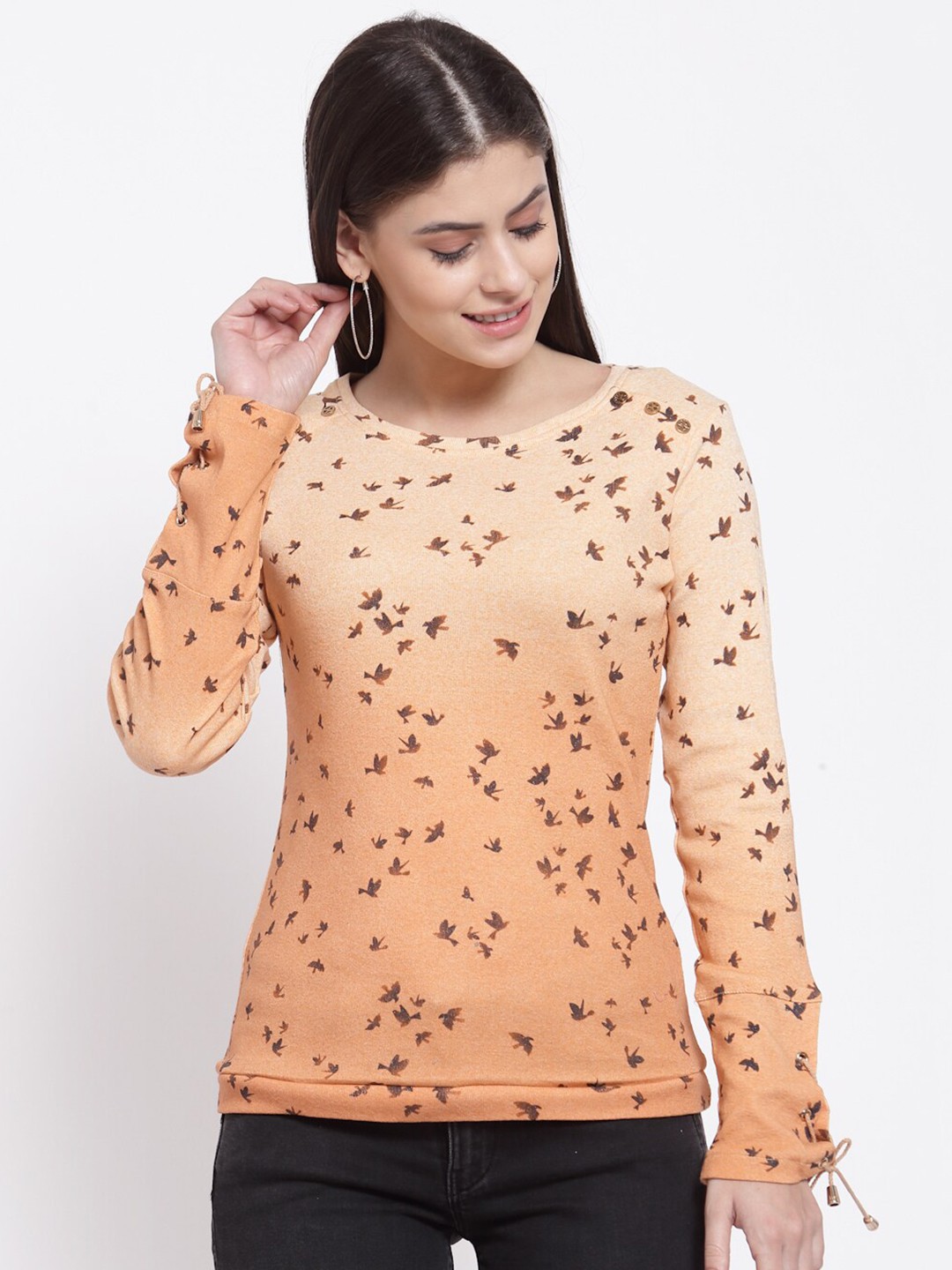 

Juelle Women Peach-Coloured & Brown Printed Pullover