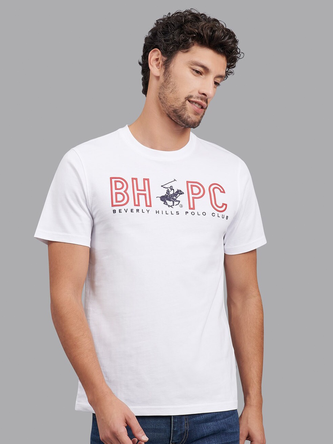 

Beverly Hills Polo Club Men White & Red Typography Printed Cotton T-shirt