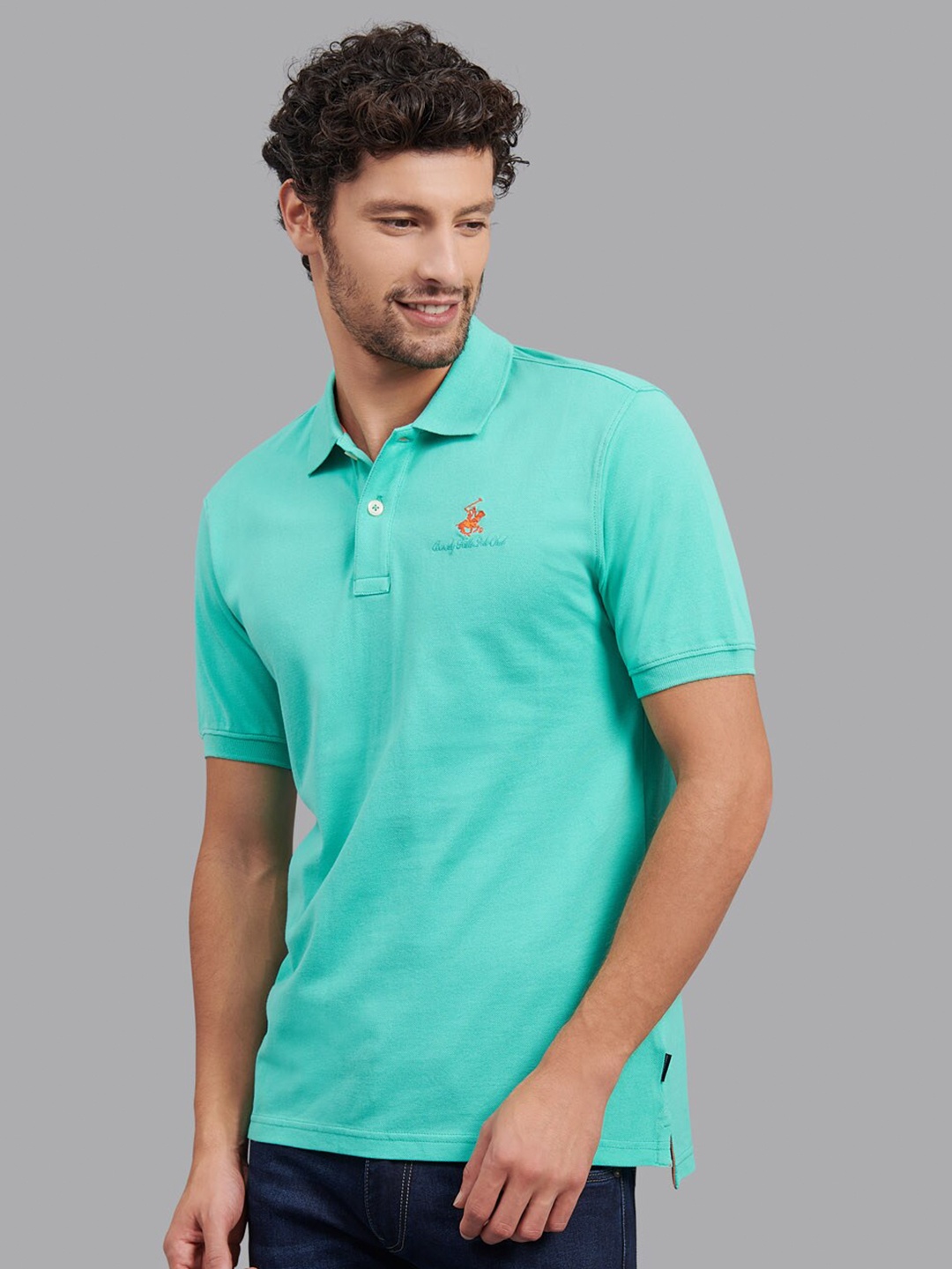 

Beverly Hills Polo Club Men Sea Green Polo Collar T-shirt