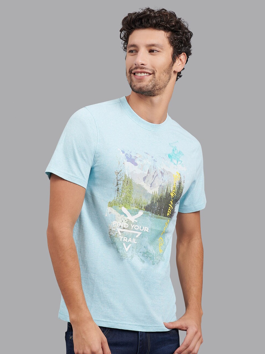 

Beverly Hills Polo Club Men Blue Sports Printed Raw Edge T-shirt