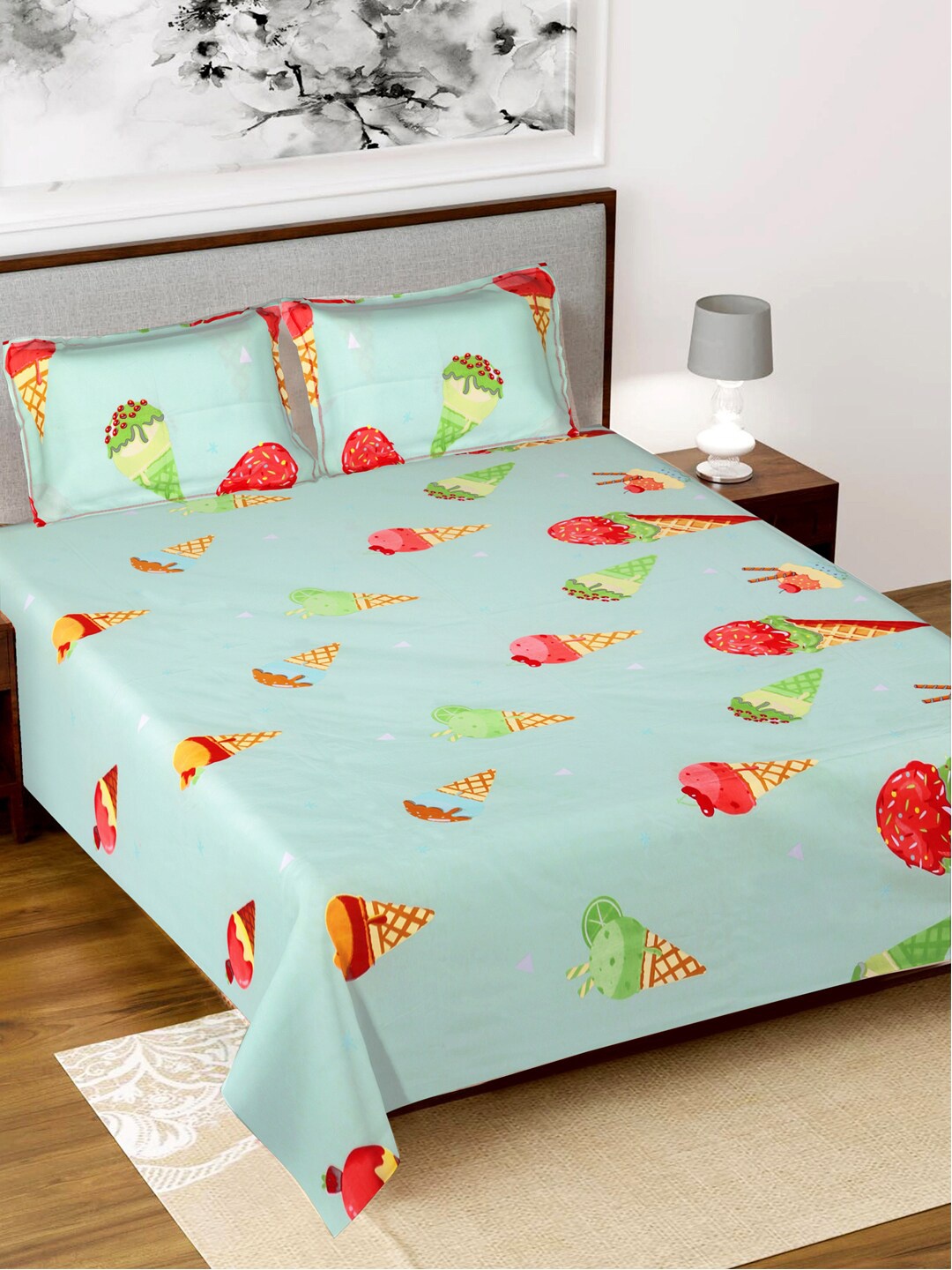 

Kuber Industries Blue & Cream Cotton Printed 160 TC King Bedsheet with 2 Pillow Covers