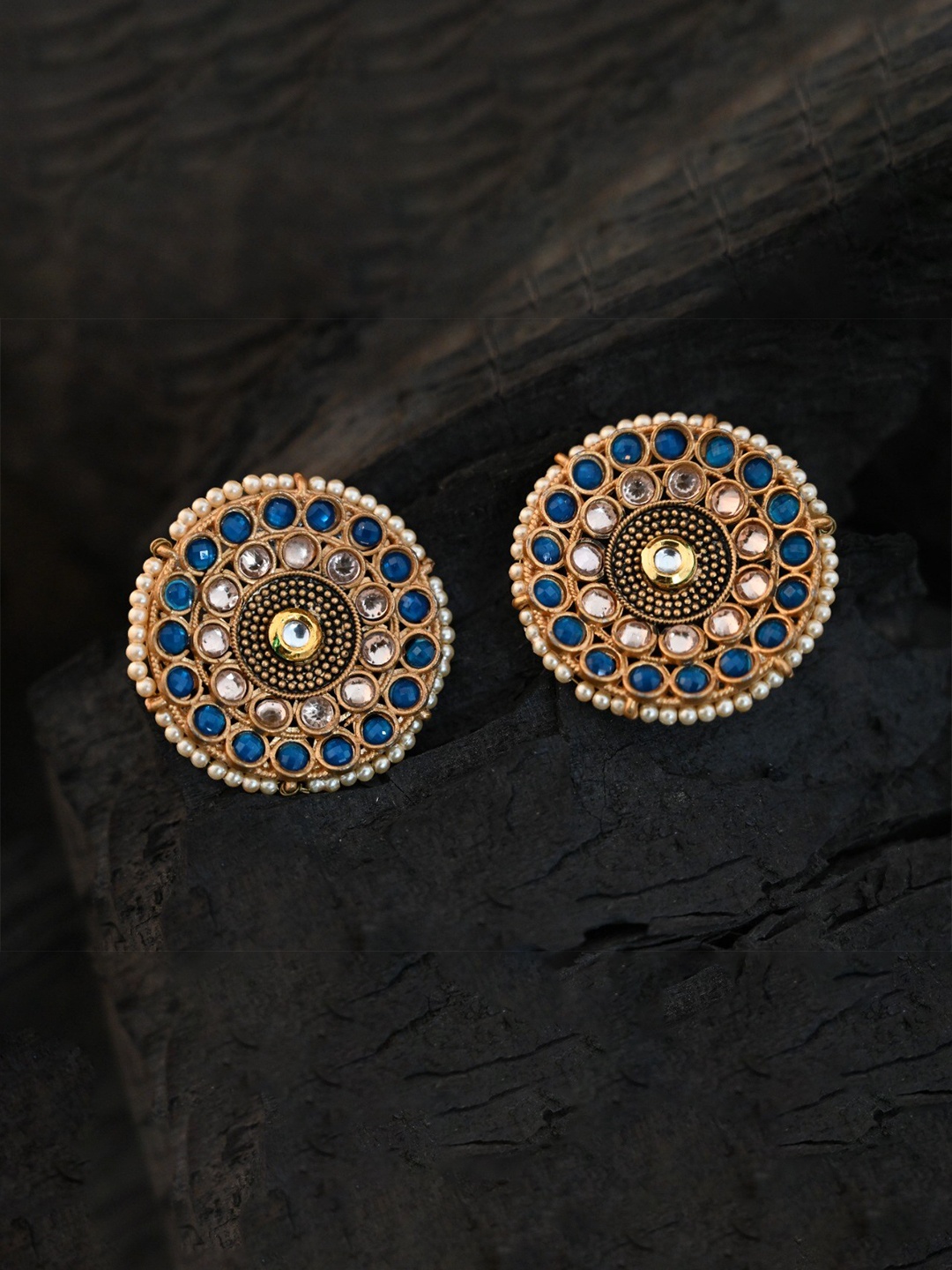 

justpeachy Blue & Gold-Toned Circular Studs