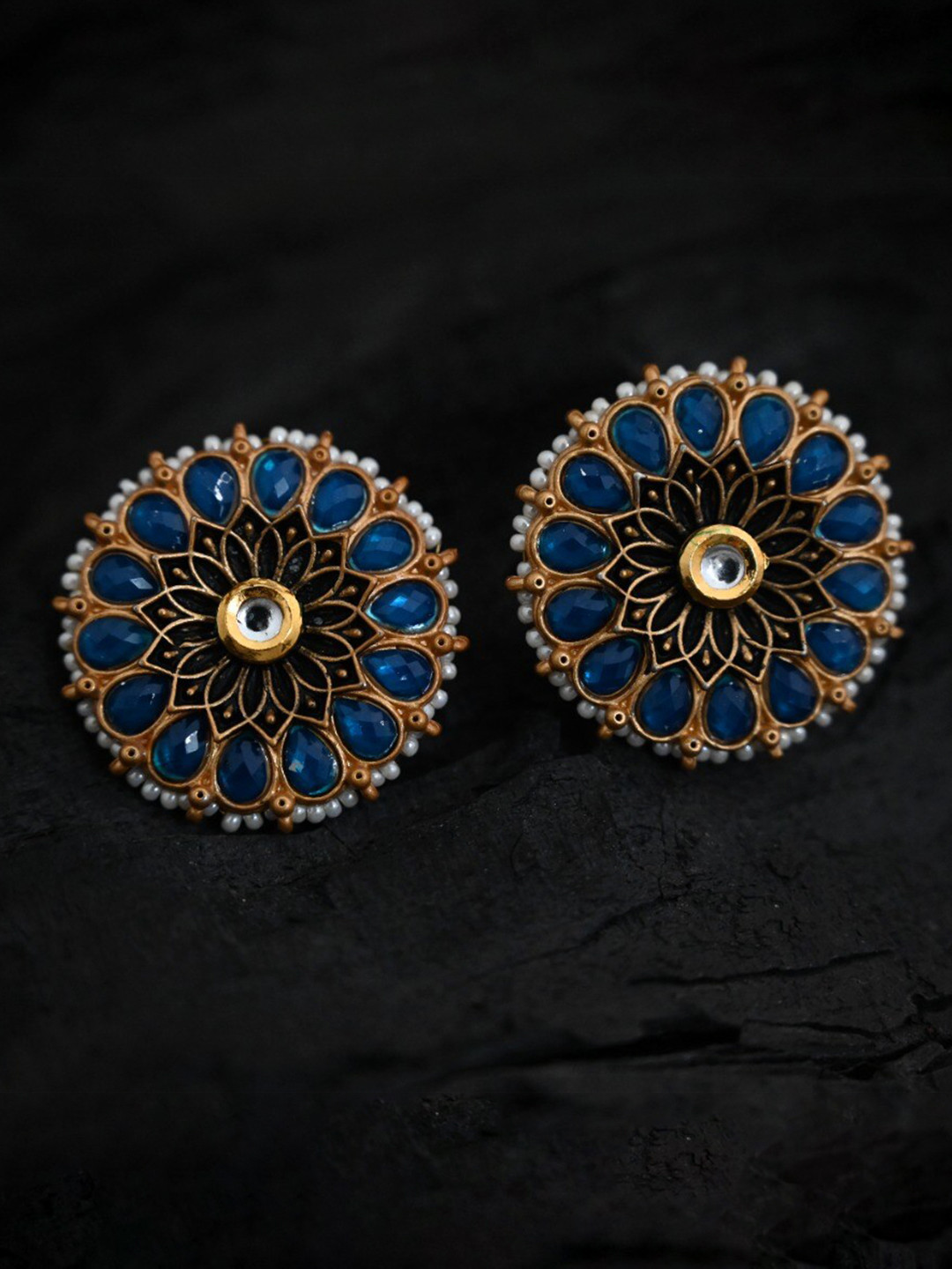 

justpeachy Blue & Gold-Plated Ethnic Studs With Artificial Stone Embellishment