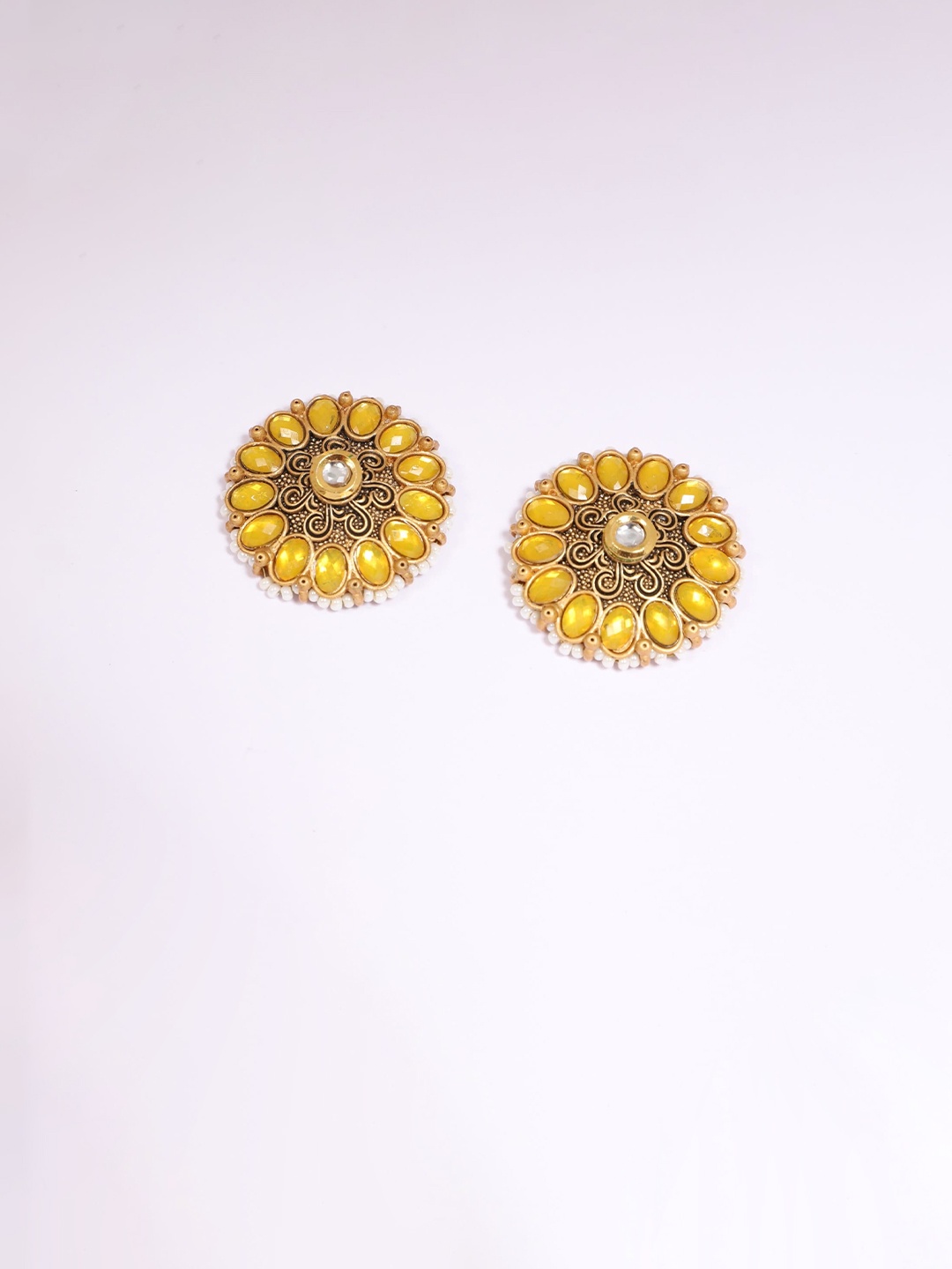 

justpeachy Yellow & Gold-Plated Classic Studs Earrings