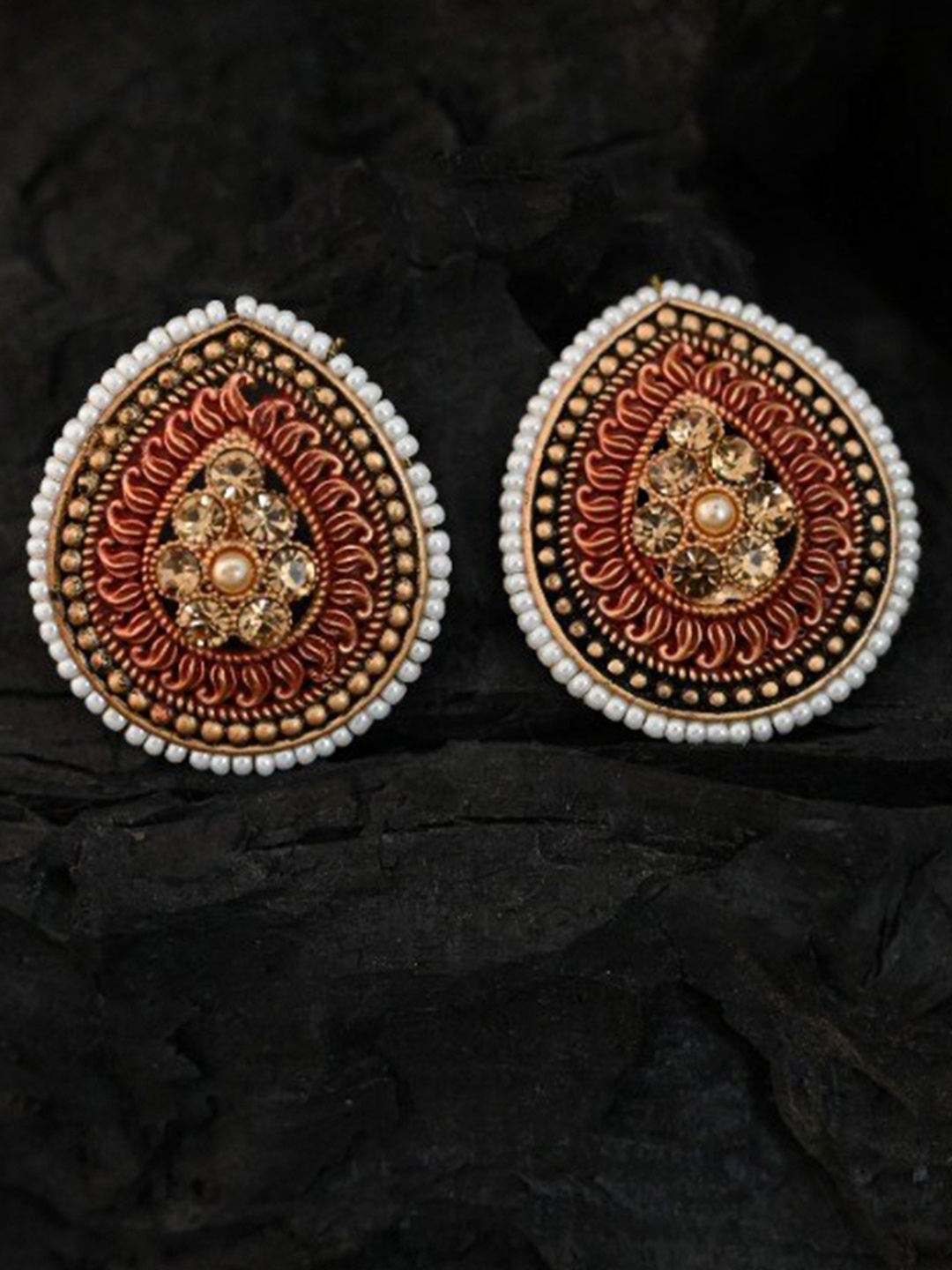 

justpeachy Red & Gold-Plated Ethnic Studs With Artificial Stone Embellishment