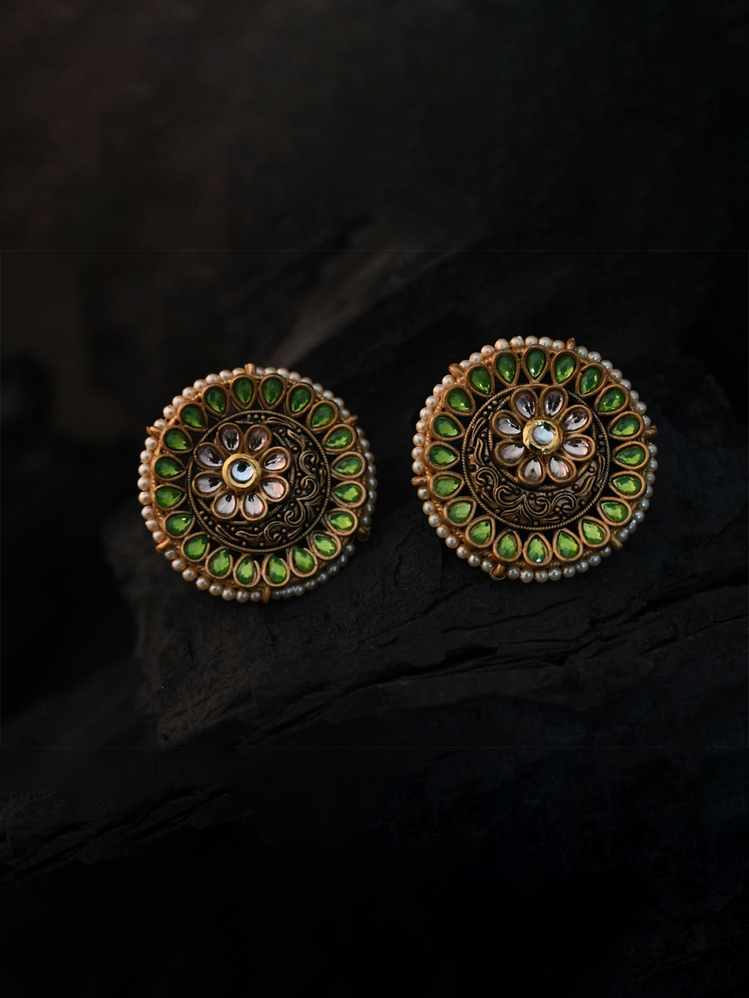 

justpeachy Green Gold-Plated Studs Earrings