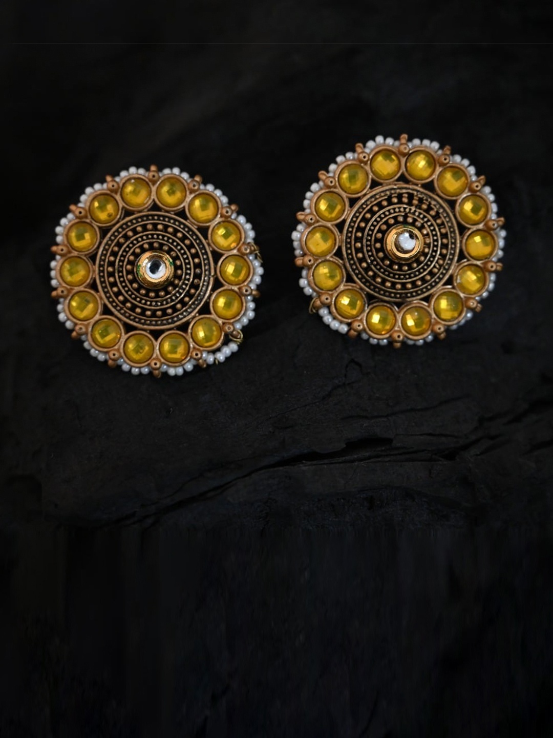 

justpeachy Yellow Classic Artificial Stone Studs Earrings