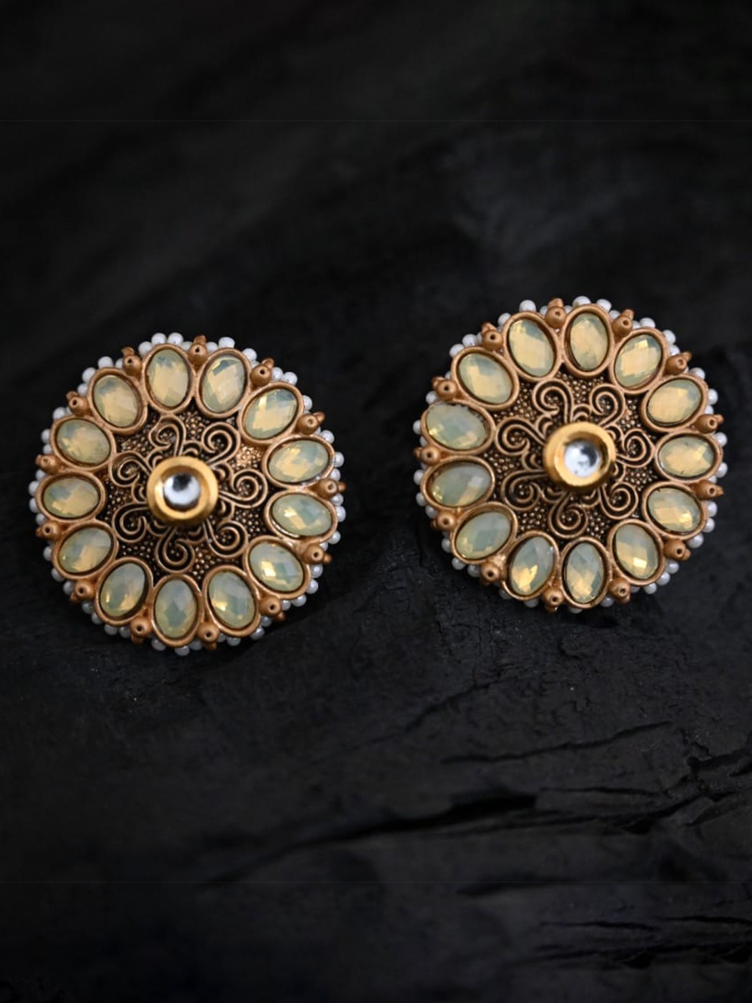 

justpeachy Gold-Plated Ethnic Studs With Artificial Stone Embellishment