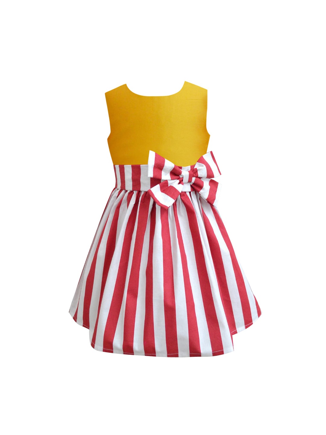 

A T U N Mustard Yellow & Red Striped A-Line Dress