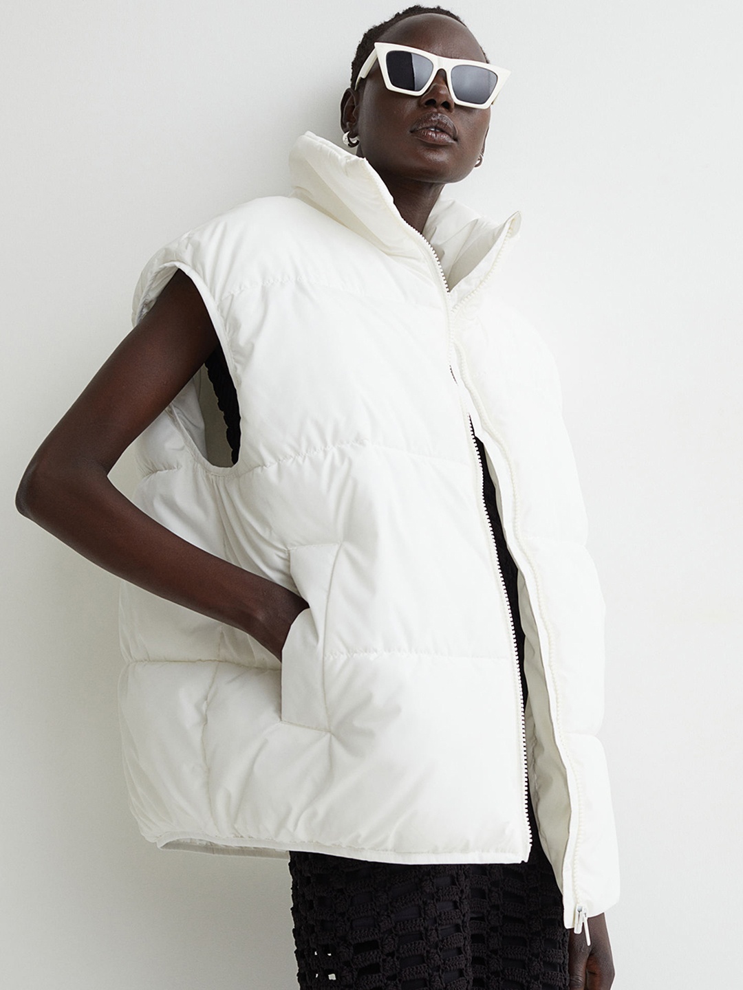

H&M Women White Padded Gilet