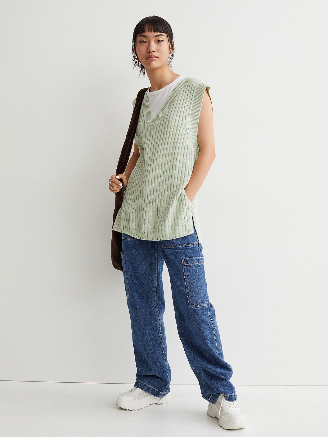

H&M Women Green Ribbed Sweater Vest