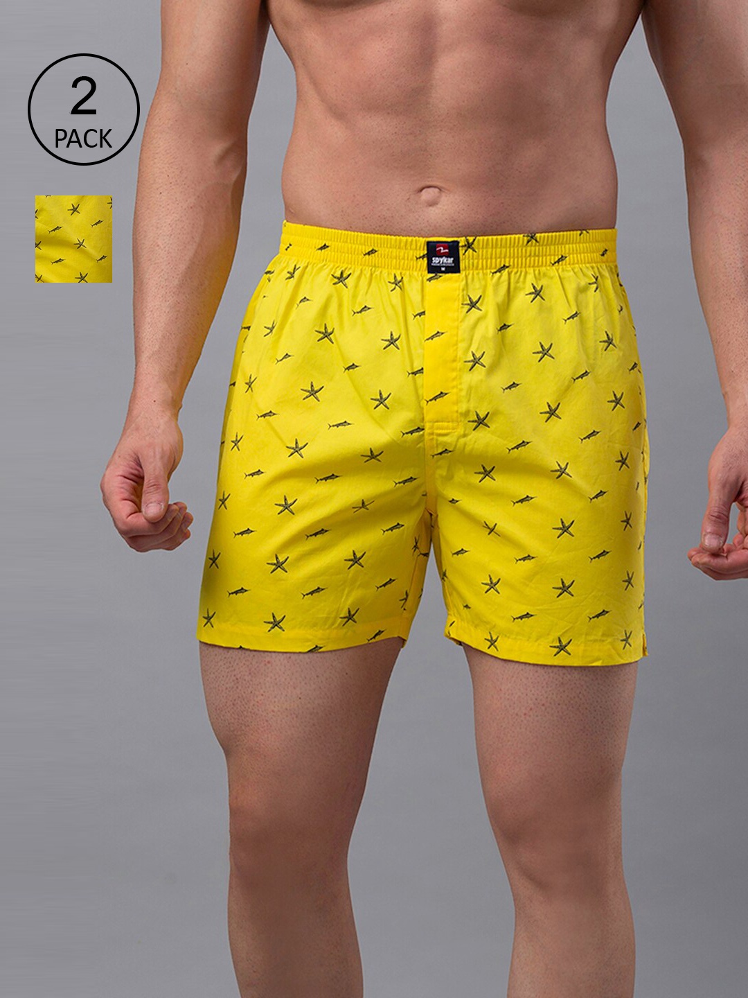 

UnderJeans by Spykar Men Pack of 2 Yellow And Black Printed Assorted Boxers