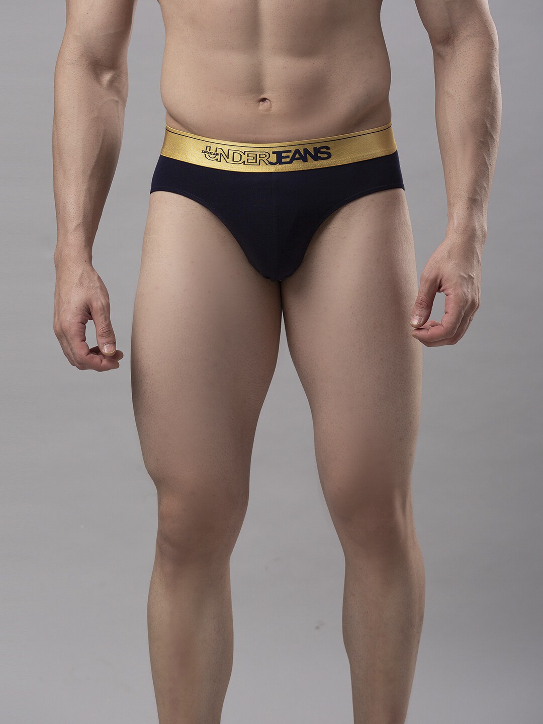 

UnderJeans by Spykar Men Navy Blue Solid Organic Cotton Basic Briefs