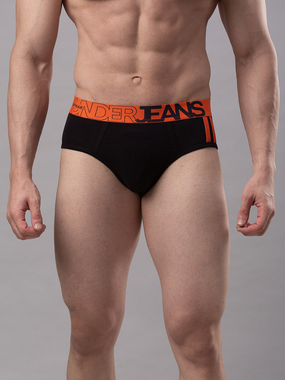 

UnderJeans by Spykar Men Black Solid Basic Briefs UJMBRPBS011BLACKORANGE